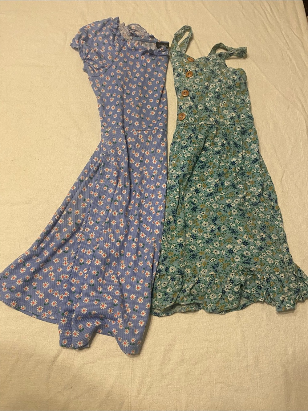 Two Zunie Girls Dresses - Blue Daisy & Light Blue Floral - size 14/16